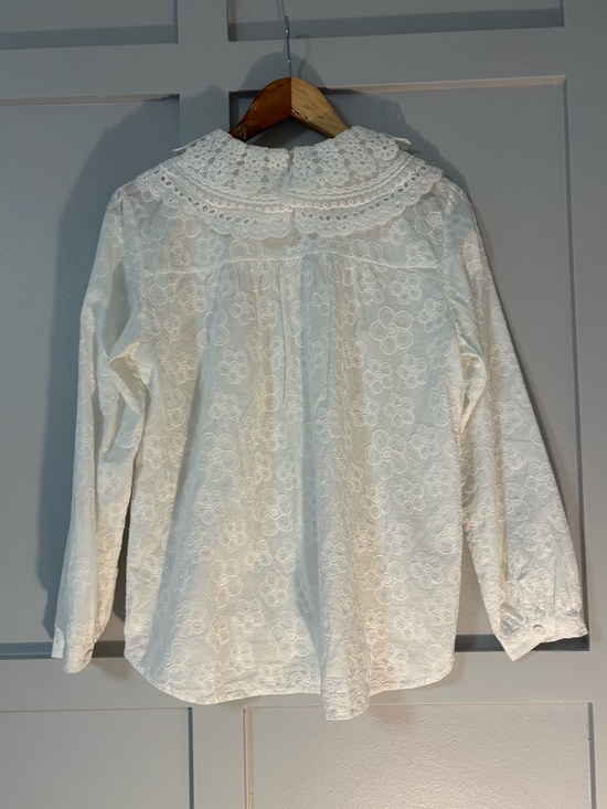 Cotton Eyelet Lace Peter Pan Collar Button-Up Blouse - Picture 4 of 14